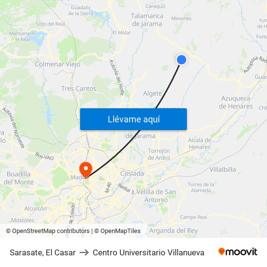 Sarasate, El Casar to Centro Universitario Villanueva map