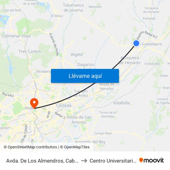 Avda. De Los Almendros, Cabanillas Del Campo to Centro Universitario Villanueva map
