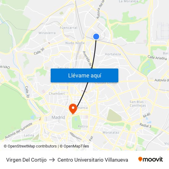 Virgen Del Cortijo to Centro Universitario Villanueva map