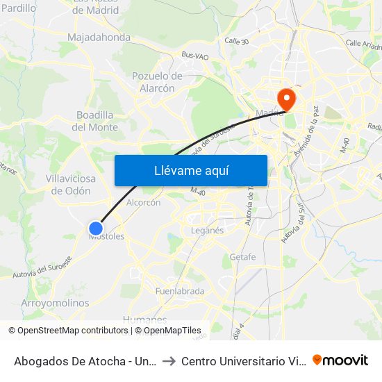 Abogados De Atocha - Universidad to Centro Universitario Villanueva map