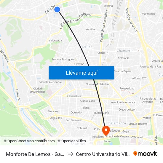 Monforte De Lemos - Ganapanes to Centro Universitario Villanueva map