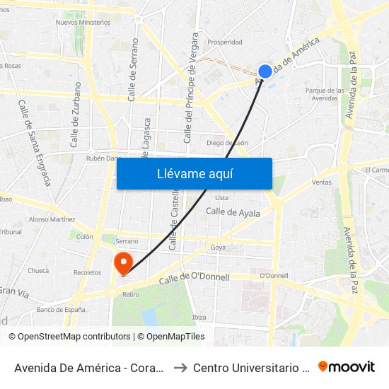 Avenida De América - Corazón De María to Centro Universitario Villanueva map