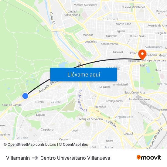 Villamanín to Centro Universitario Villanueva map