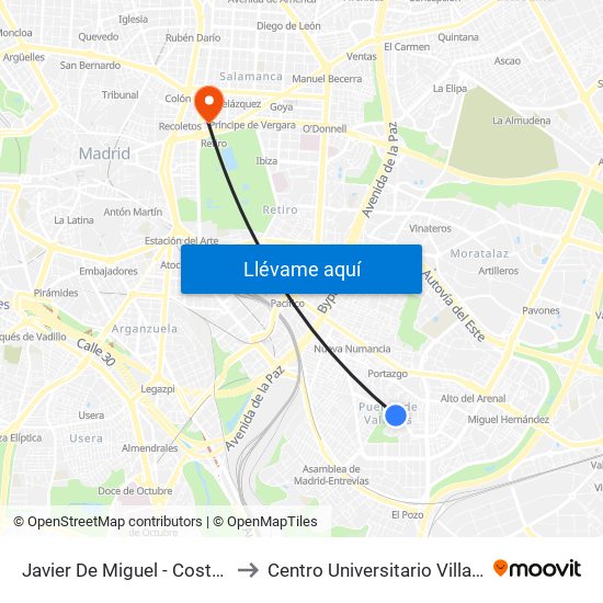 Javier De Miguel - Costabona to Centro Universitario Villanueva map