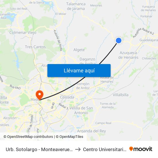 Urb. Sotolargo - Monteaveruelo, Valdeaveruelo to Centro Universitario Villanueva map