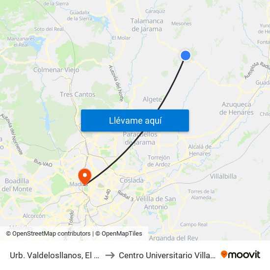 Urb. Valdelosllanos, El Casar to Centro Universitario Villanueva map