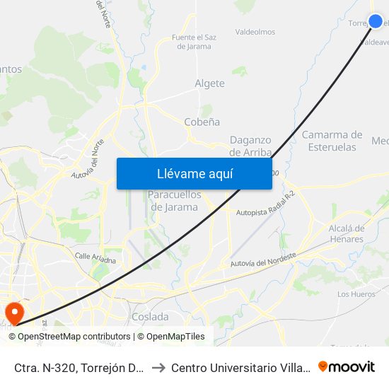 Ctra. N-320, Torrejón Del Rey to Centro Universitario Villanueva map