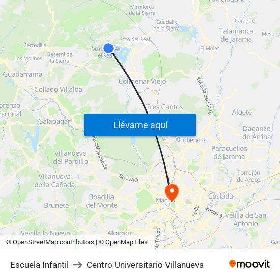 Escuela Infantil to Centro Universitario Villanueva map