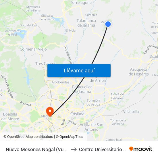 Nuevo Mesones Nogal (Vuelta), El Casar to Centro Universitario Villanueva map