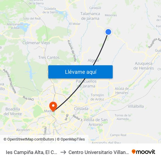Ies Campiña Alta, El Casar to Centro Universitario Villanueva map