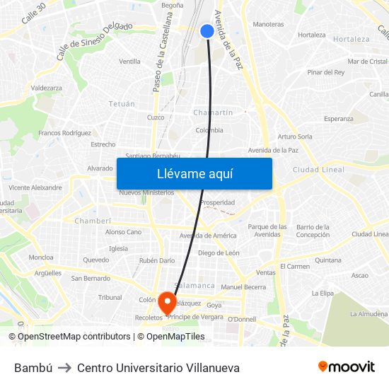 Bambú to Centro Universitario Villanueva map