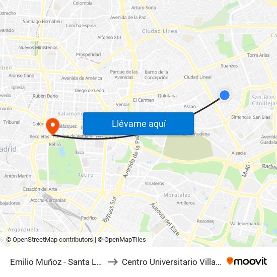 Emilio Muñoz - Santa Leonor to Centro Universitario Villanueva map