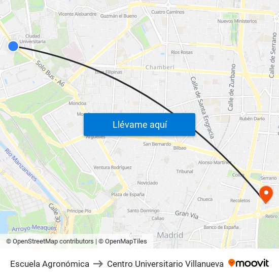 Escuela Agronómica to Centro Universitario Villanueva map