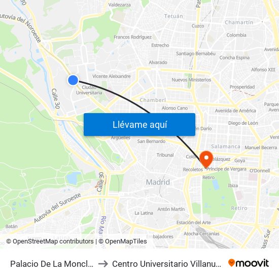 Palacio De La Moncloa to Centro Universitario Villanueva map