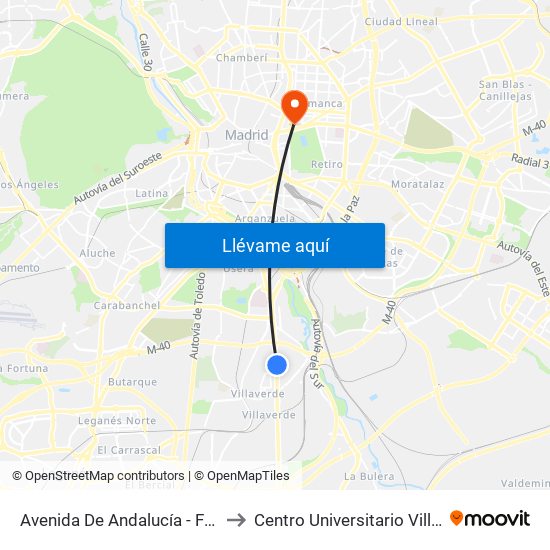 Avenida De Andalucía - Felicidad to Centro Universitario Villanueva map