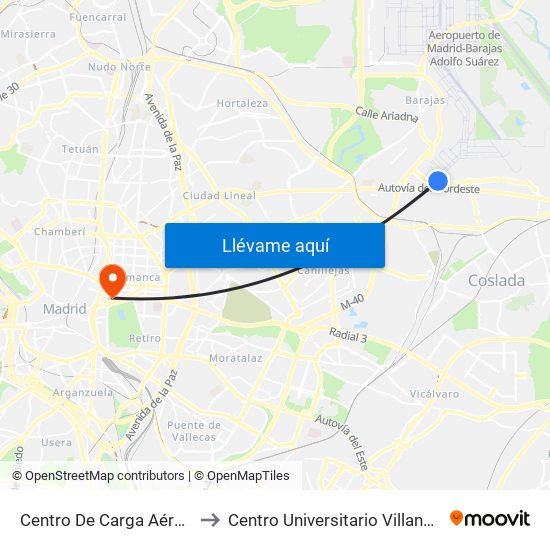 Centro De Carga Aérea 3 to Centro Universitario Villanueva map