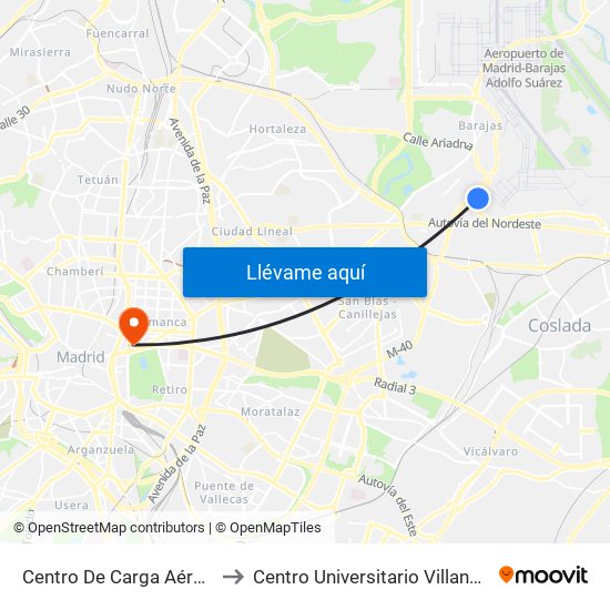 Centro De Carga Aérea 1 to Centro Universitario Villanueva map
