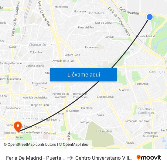 Feria De Madrid - Puerta Norte to Centro Universitario Villanueva map