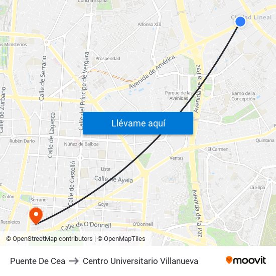 Puente De Cea to Centro Universitario Villanueva map