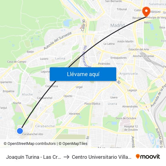 Joaquín Turina - Las Cruces to Centro Universitario Villanueva map