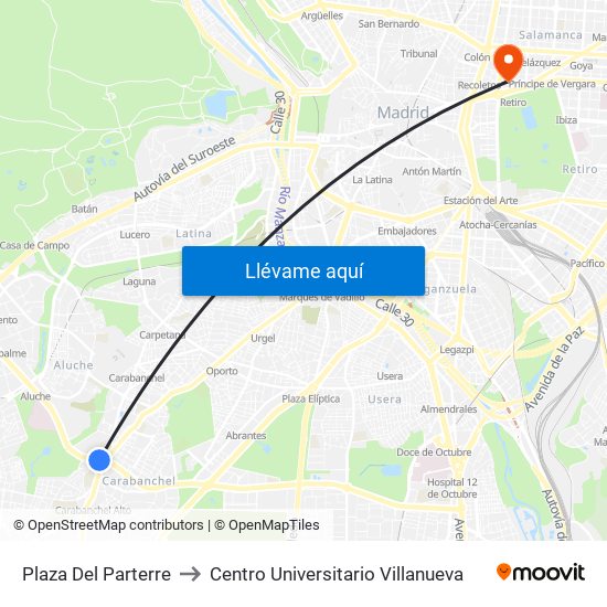 Plaza Del Parterre to Centro Universitario Villanueva map