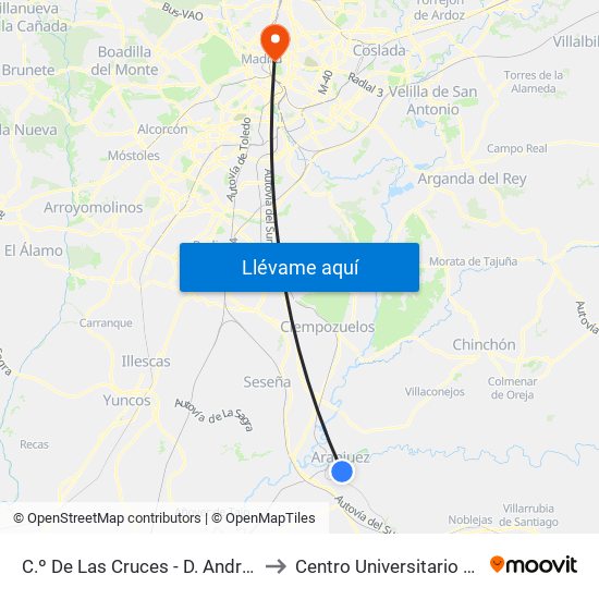 C.º De Las Cruces - D. Andrés Martínez to Centro Universitario Villanueva map