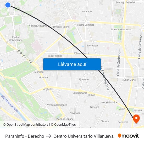Paraninfo - Derecho to Centro Universitario Villanueva map