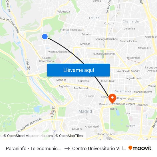 Paraninfo - Telecomunicaciones to Centro Universitario Villanueva map