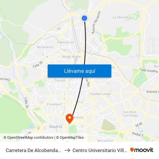 Carretera De Alcobendas - M40 to Centro Universitario Villanueva map