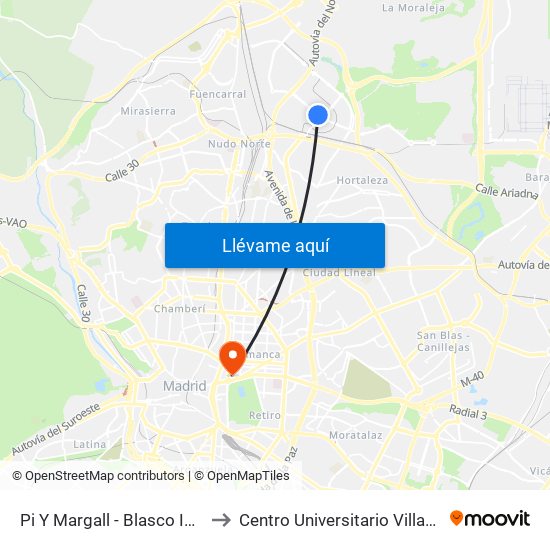 Pi Y Margall - Blasco Ibáñez to Centro Universitario Villanueva map