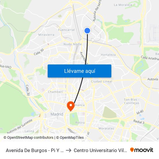 Avenida De Burgos - Pi Y Margall to Centro Universitario Villanueva map
