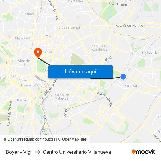 Boyer - Vigil to Centro Universitario Villanueva map