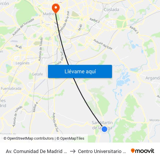 Av. Comunidad De Madrid - Ave María to Centro Universitario Villanueva map