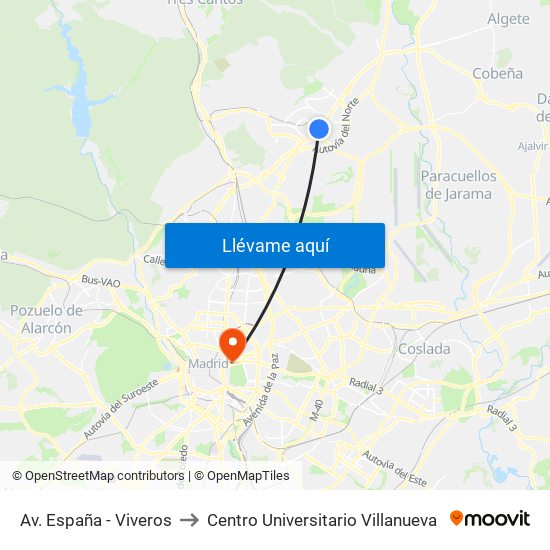 Av. España - Viveros to Centro Universitario Villanueva map