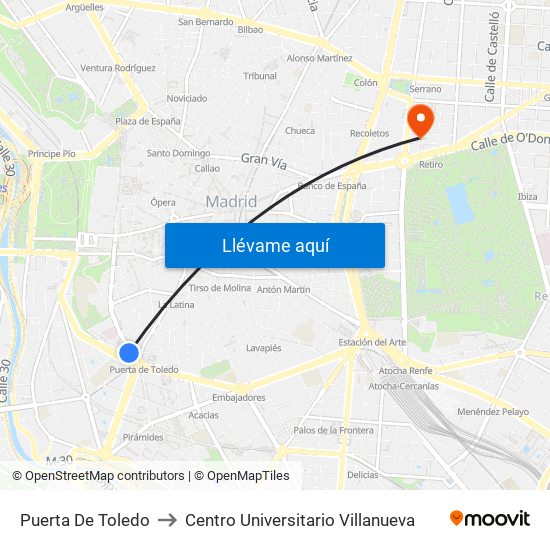 Puerta De Toledo to Centro Universitario Villanueva map