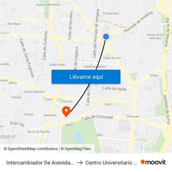 Intercambiador De Avenida De América to Centro Universitario Villanueva map