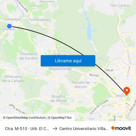 Ctra. M-510 - Urb. El Cerrillo to Centro Universitario Villanueva map