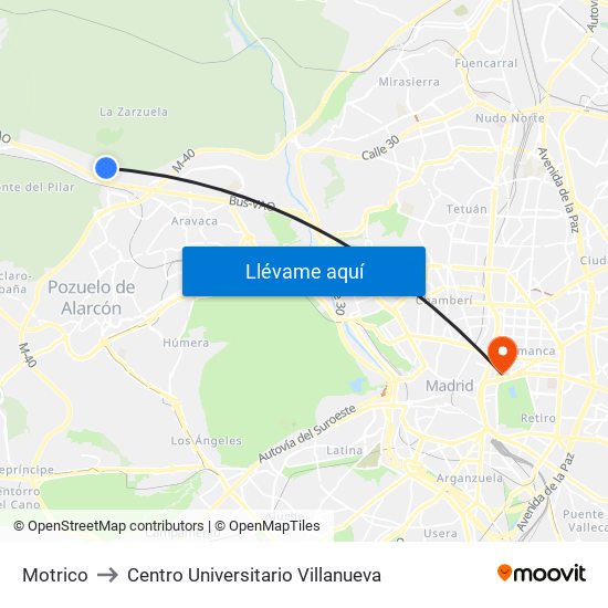 Motrico to Centro Universitario Villanueva map