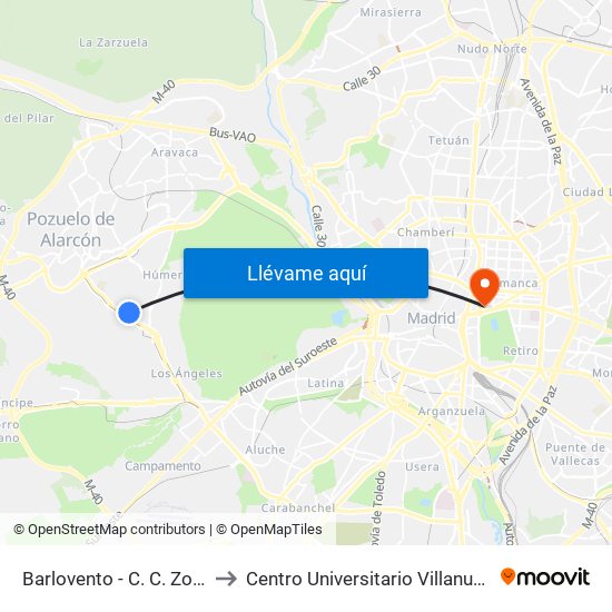 Barlovento - C. C. Zoco to Centro Universitario Villanueva map