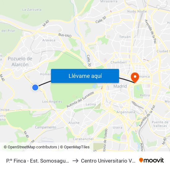 P.º Finca - Est. Somosaguas Centro to Centro Universitario Villanueva map