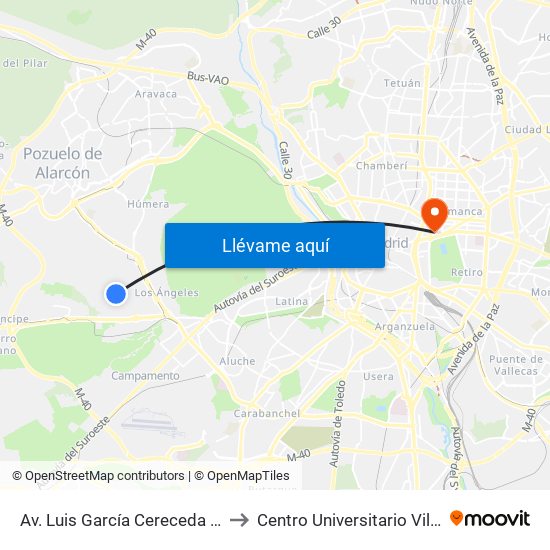 Av. Luis García Cereceda - Alisios to Centro Universitario Villanueva map