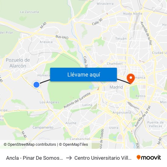 Ancla - Pinar De Somosaguas to Centro Universitario Villanueva map