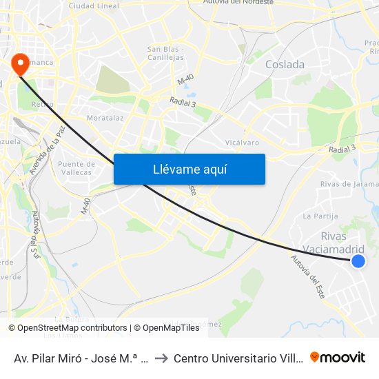 Av. Pilar Miró - José M.ª Rodero to Centro Universitario Villanueva map