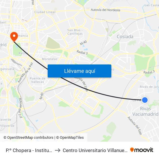 P.º Chopera - Instituto to Centro Universitario Villanueva map