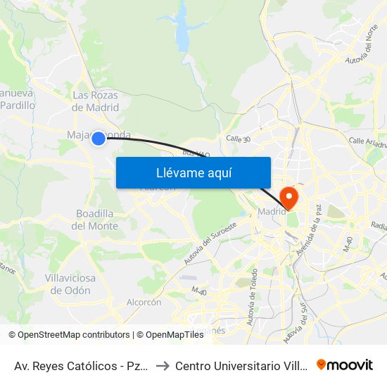 Av. Reyes Católicos - Pza. Cruz to Centro Universitario Villanueva map