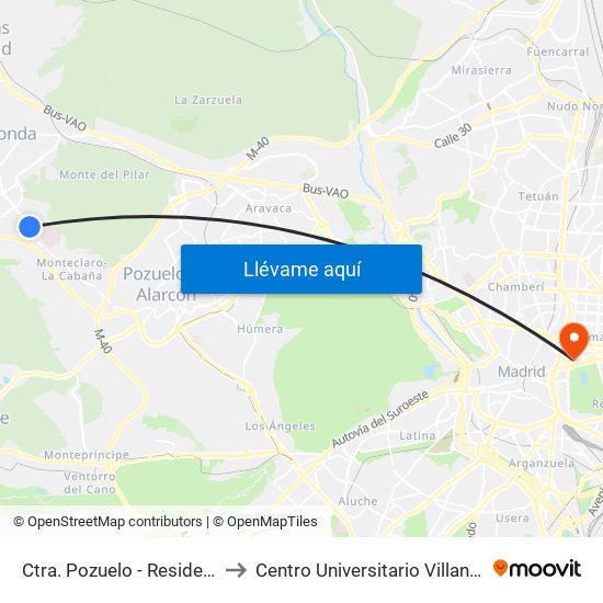 Ctra. Pozuelo - Residencia to Centro Universitario Villanueva map