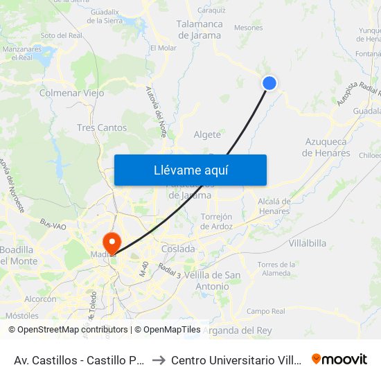 Av. Castillos - Castillo Peñafiel to Centro Universitario Villanueva map