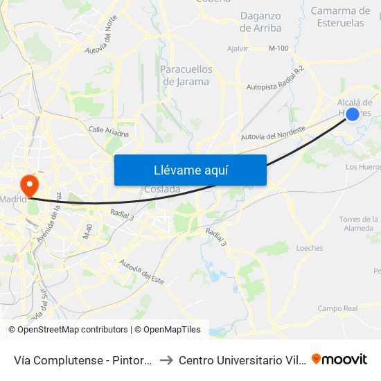 Vía Complutense - Pintor Picasso to Centro Universitario Villanueva map