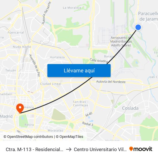 Ctra. M-113 - Residencial Jarama to Centro Universitario Villanueva map