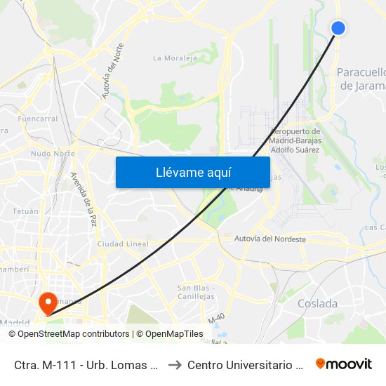 Ctra. M-111 - Urb. Lomas Del Jarama to Centro Universitario Villanueva map